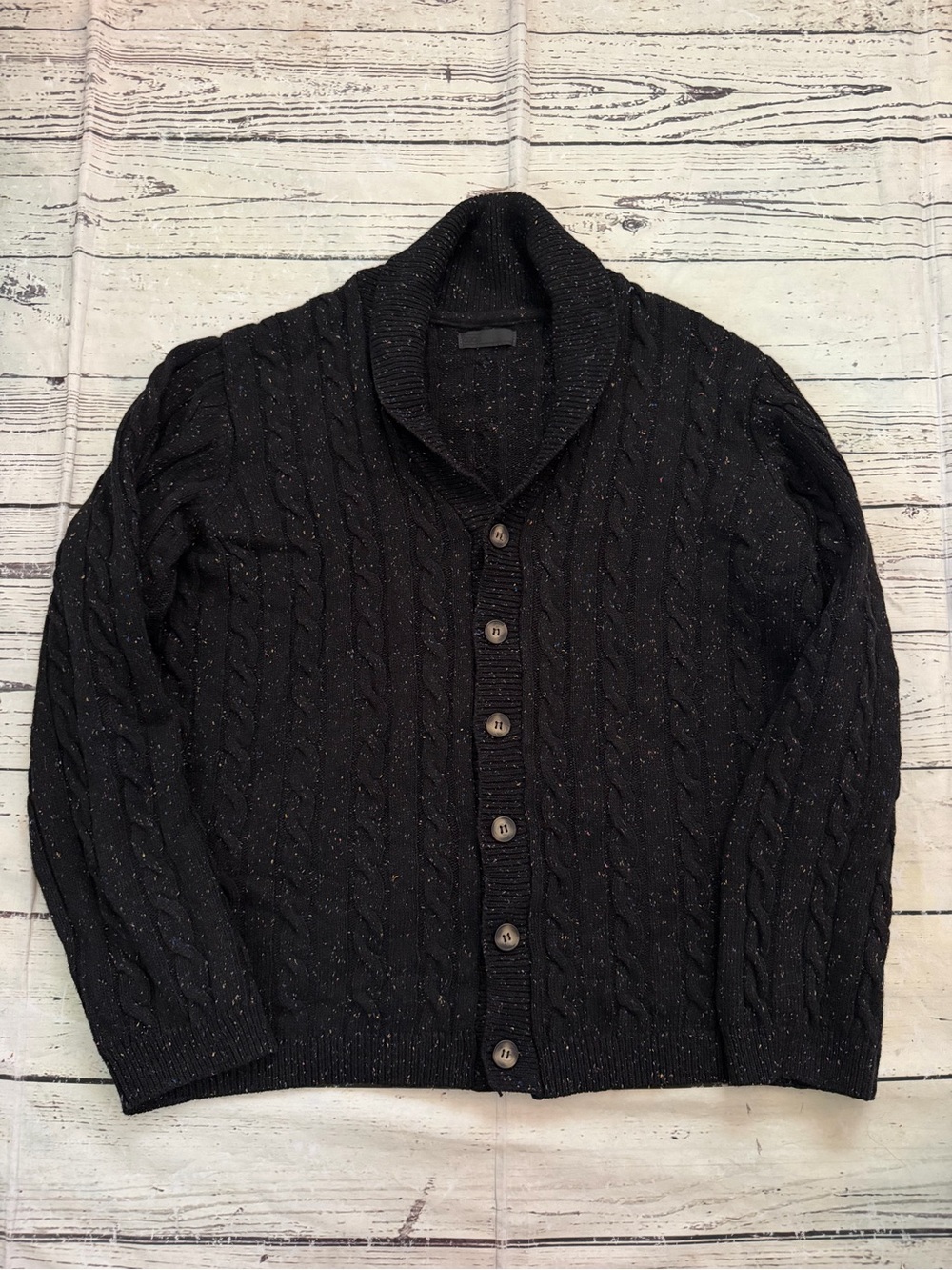 ASOS Black Cable-Knit Shawl Collar Cardigan with Button Front